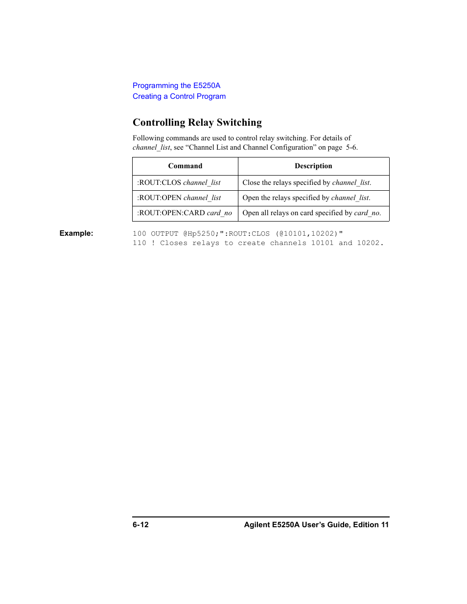 Controlling relay switching, Controlling relay switching -12 | Agilent Technologies Agilent E5250A User Manual | Page 148 / 326