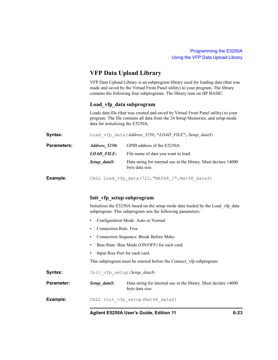 Vfp data upload library, Vfp data upload library -23 | Agilent Technologies Agilent E5250A User Manual | Page 159 / 326