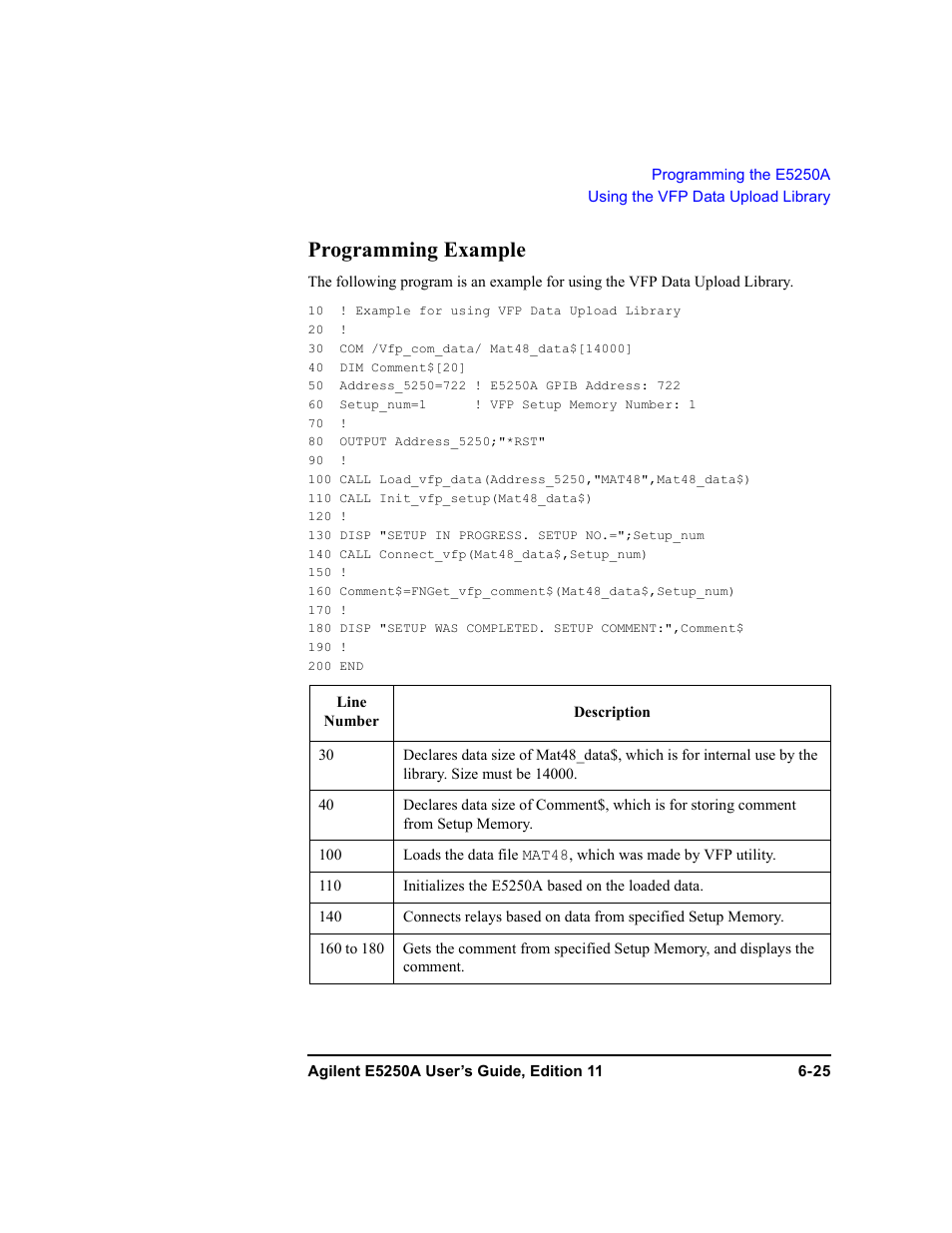 Programming example, Programming example -25 | Agilent Technologies Agilent E5250A User Manual | Page 161 / 326