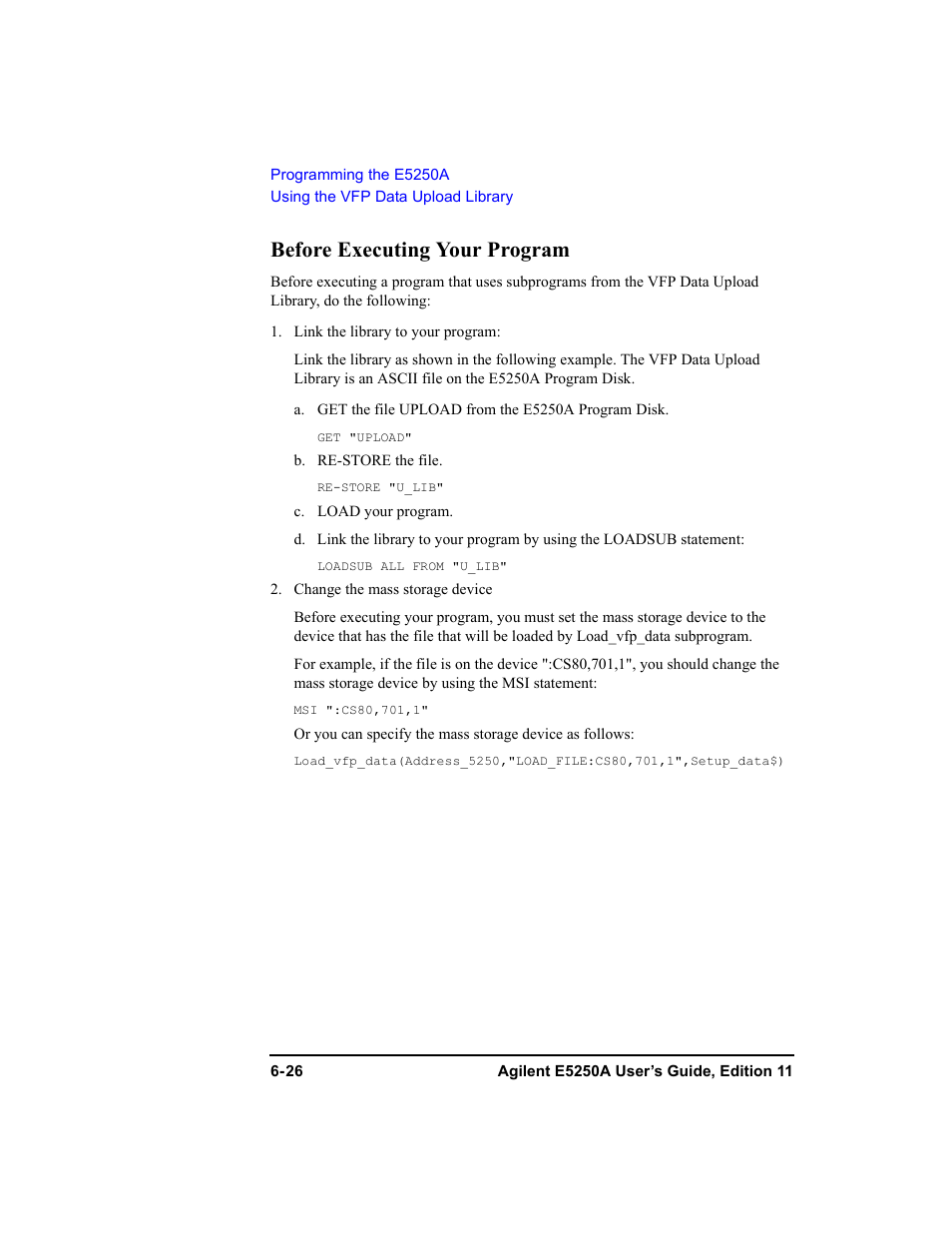 Before executing your program, Before executing your program -26 | Agilent Technologies Agilent E5250A User Manual | Page 162 / 326