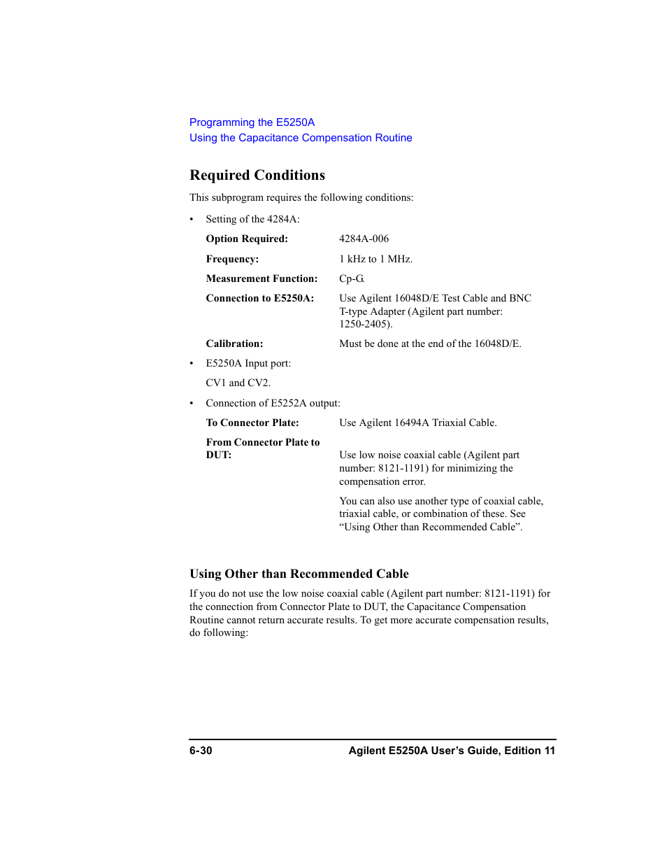 Required conditions, Required conditions -30 | Agilent Technologies Agilent E5250A User Manual | Page 166 / 326