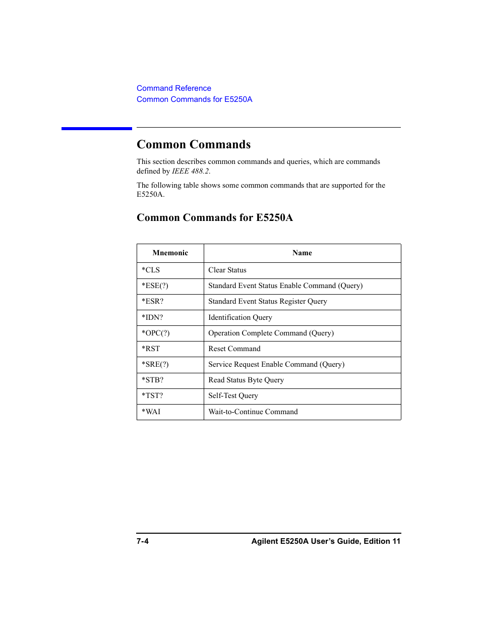 Common commands, Common commands for e5250a, Common commands -4 | Agilent Technologies Agilent E5250A User Manual | Page 172 / 326