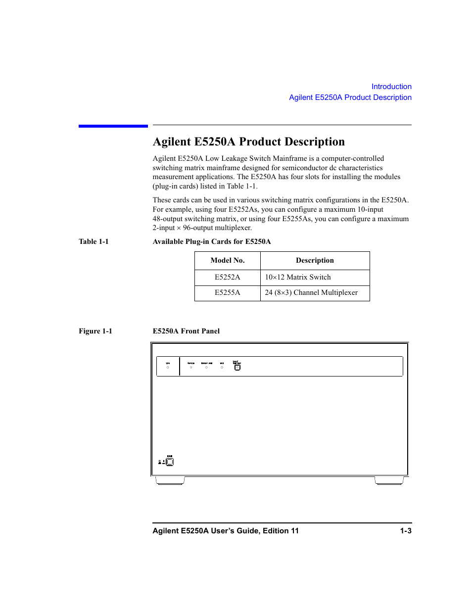 Agilent e5250a product description, Agilent e5250a product description -3 | Agilent Technologies Agilent E5250A User Manual | Page 19 / 326