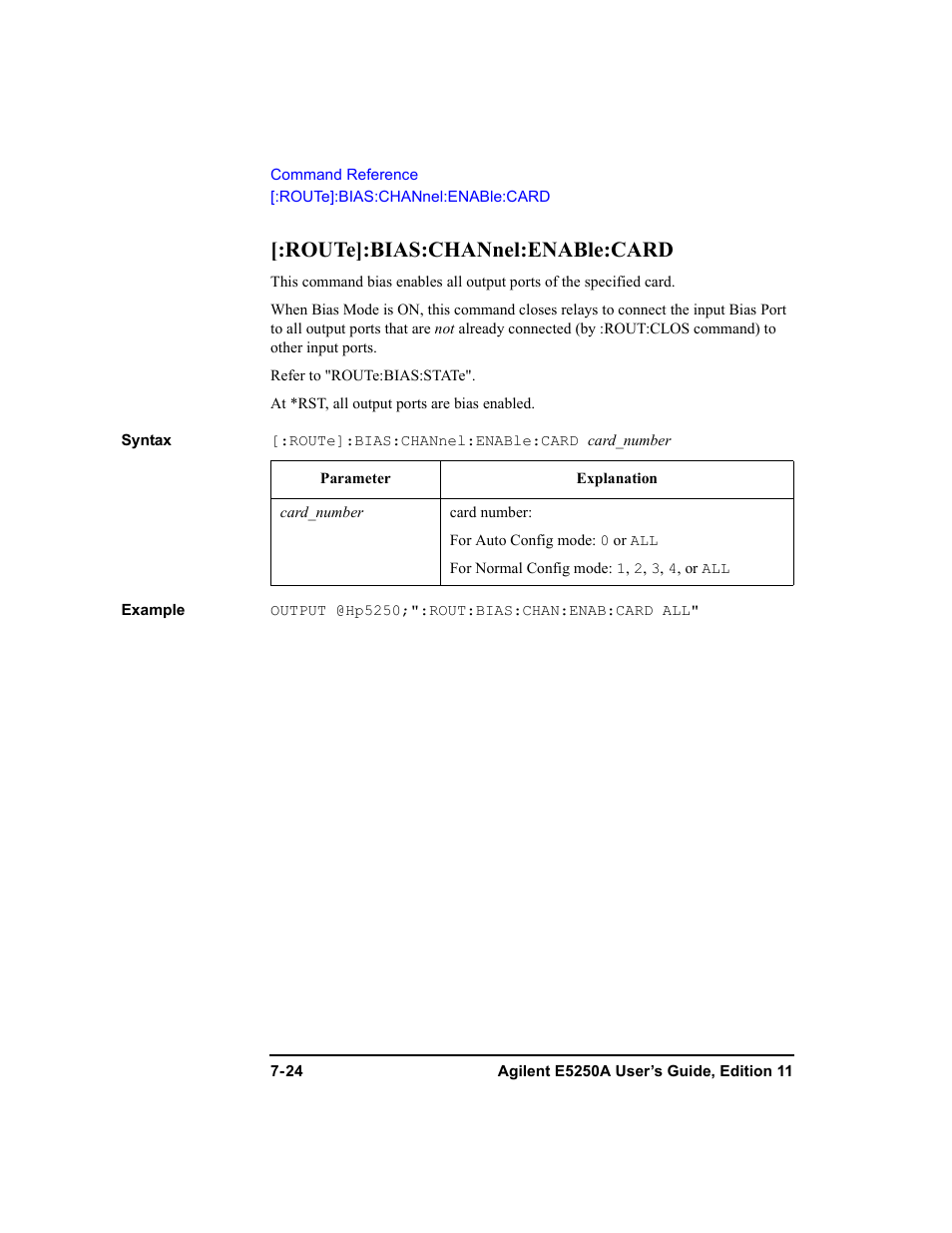 Route]:bias:channel:enable:card | Agilent Technologies Agilent E5250A User Manual | Page 192 / 326