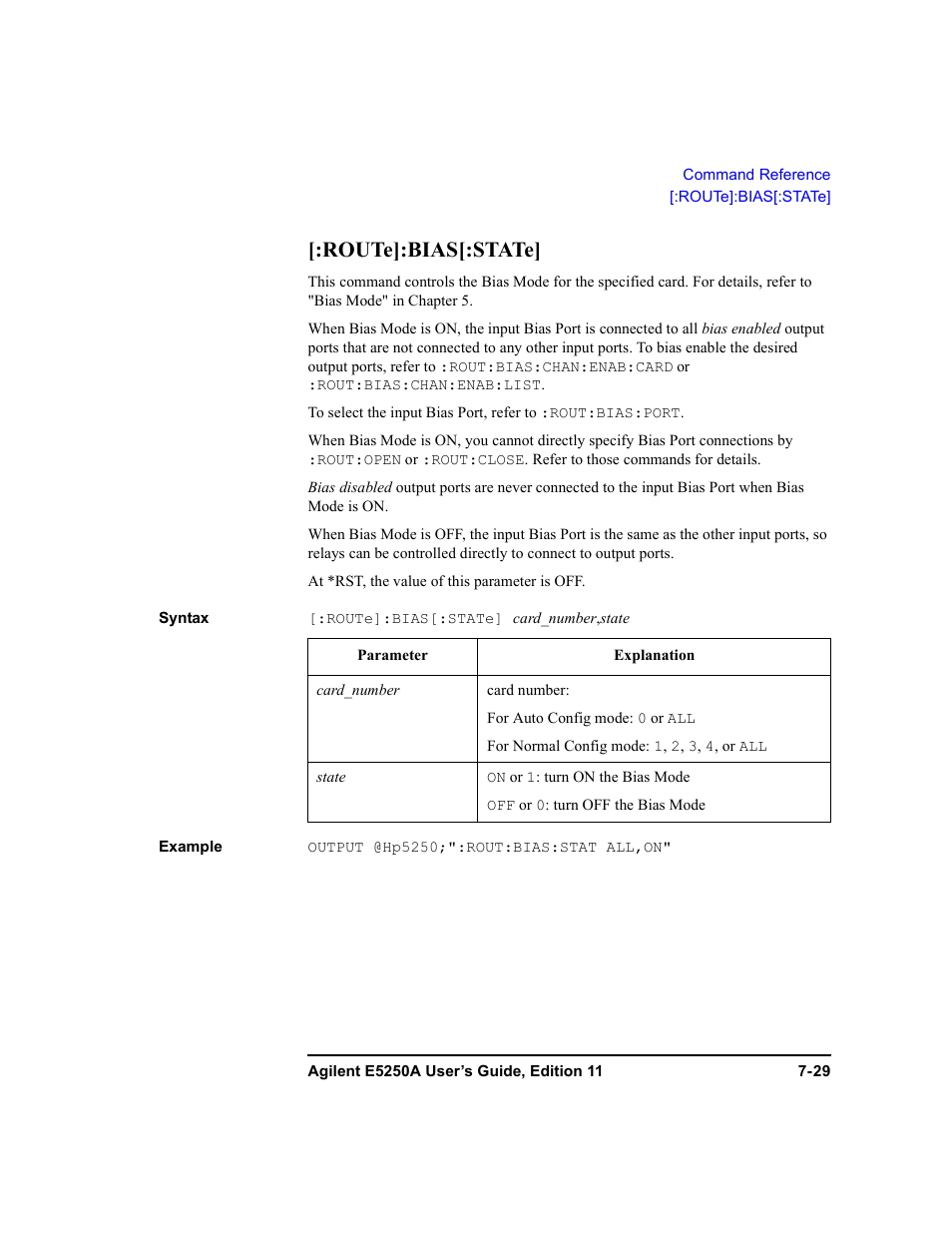 Route]:bias[:state | Agilent Technologies Agilent E5250A User Manual | Page 197 / 326