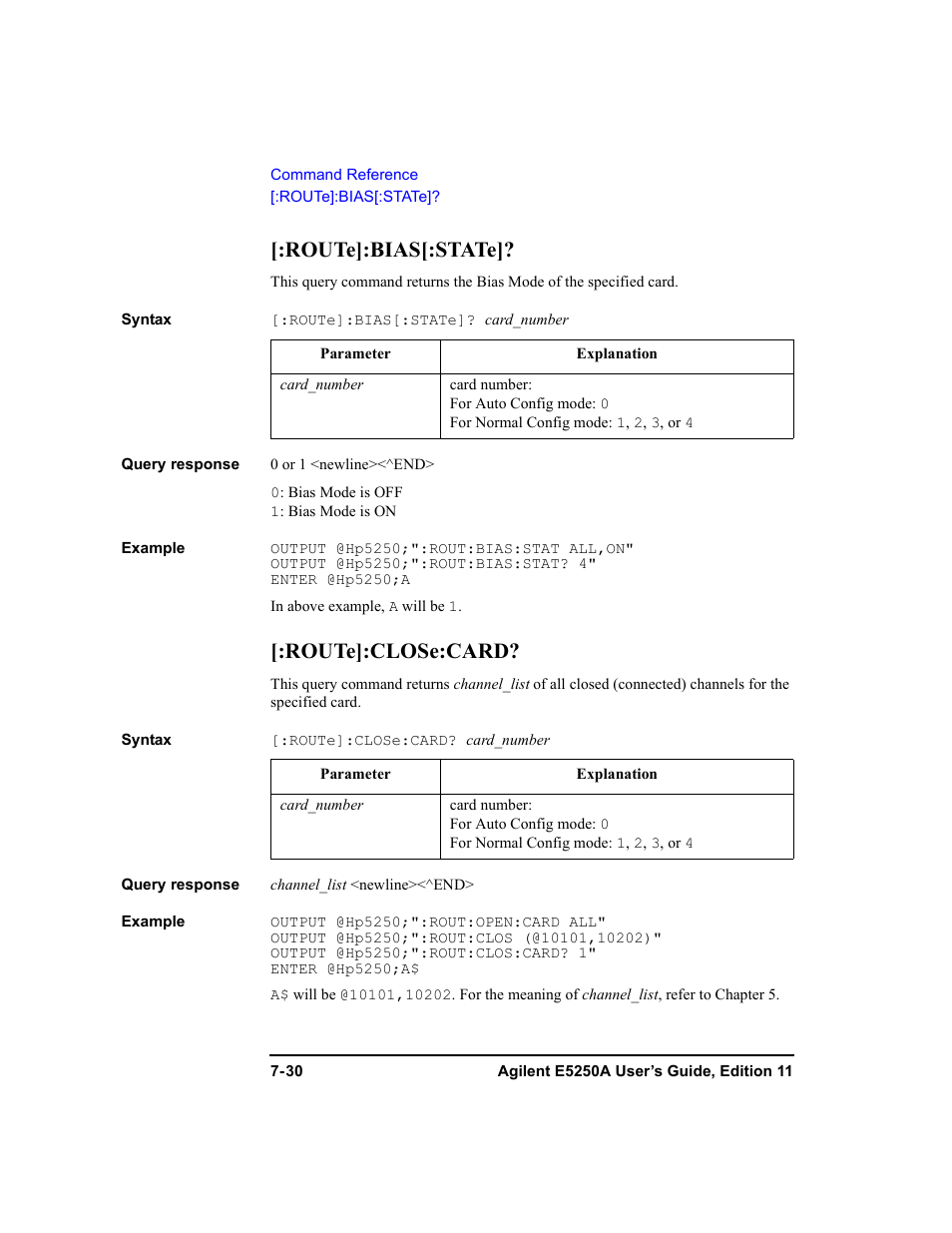 Route]:bias[:state, Route]:close:card | Agilent Technologies Agilent E5250A User Manual | Page 198 / 326