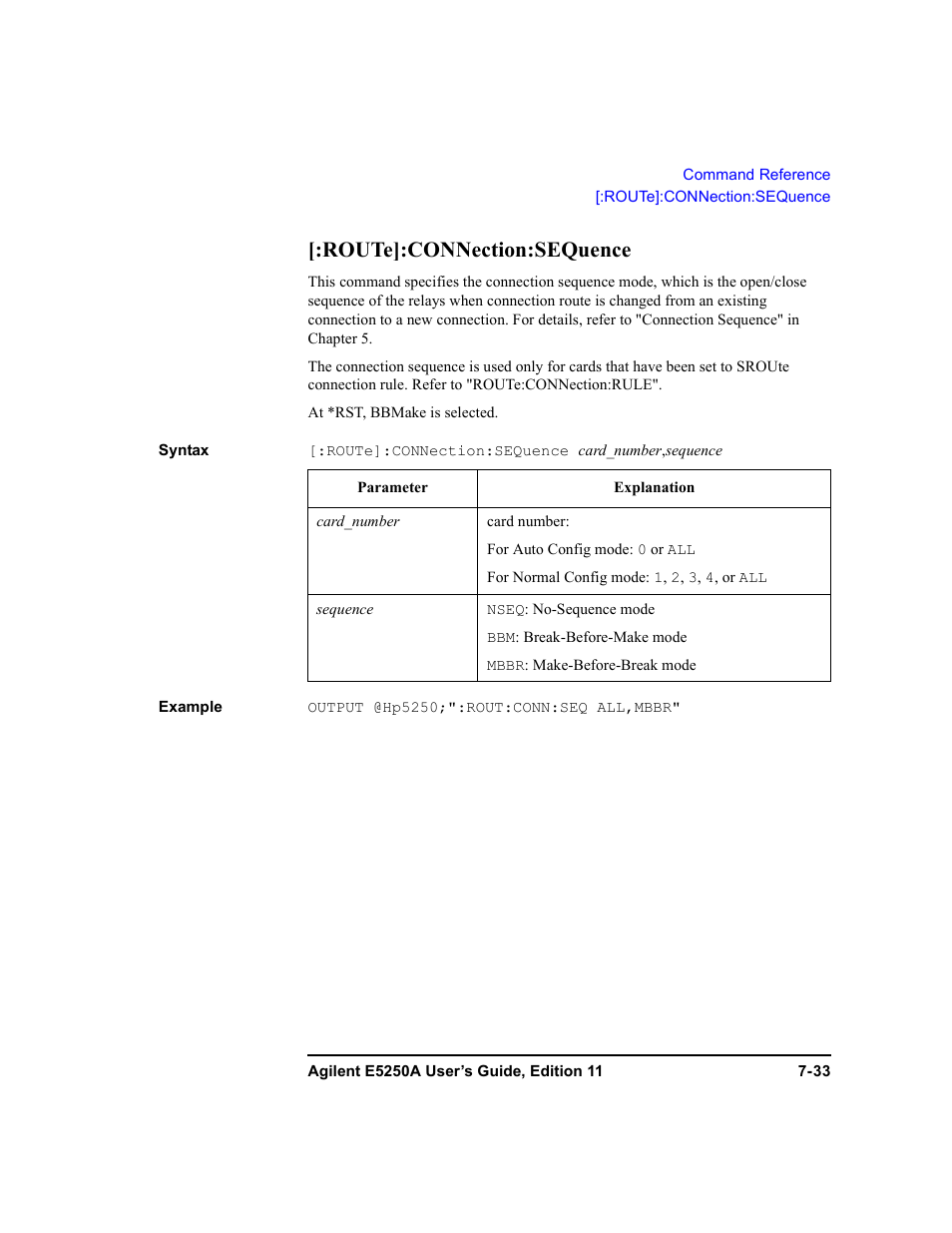 Route]:connection:sequence | Agilent Technologies Agilent E5250A User Manual | Page 201 / 326