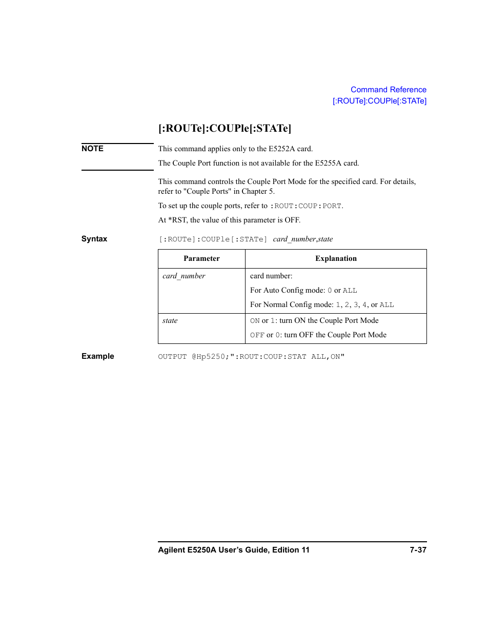 Route]:couple[:state | Agilent Technologies Agilent E5250A User Manual | Page 205 / 326