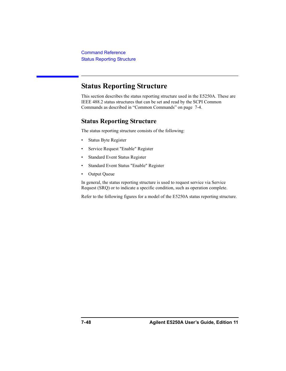 Status reporting structure, Status reporting structure -48 | Agilent Technologies Agilent E5250A User Manual | Page 216 / 326