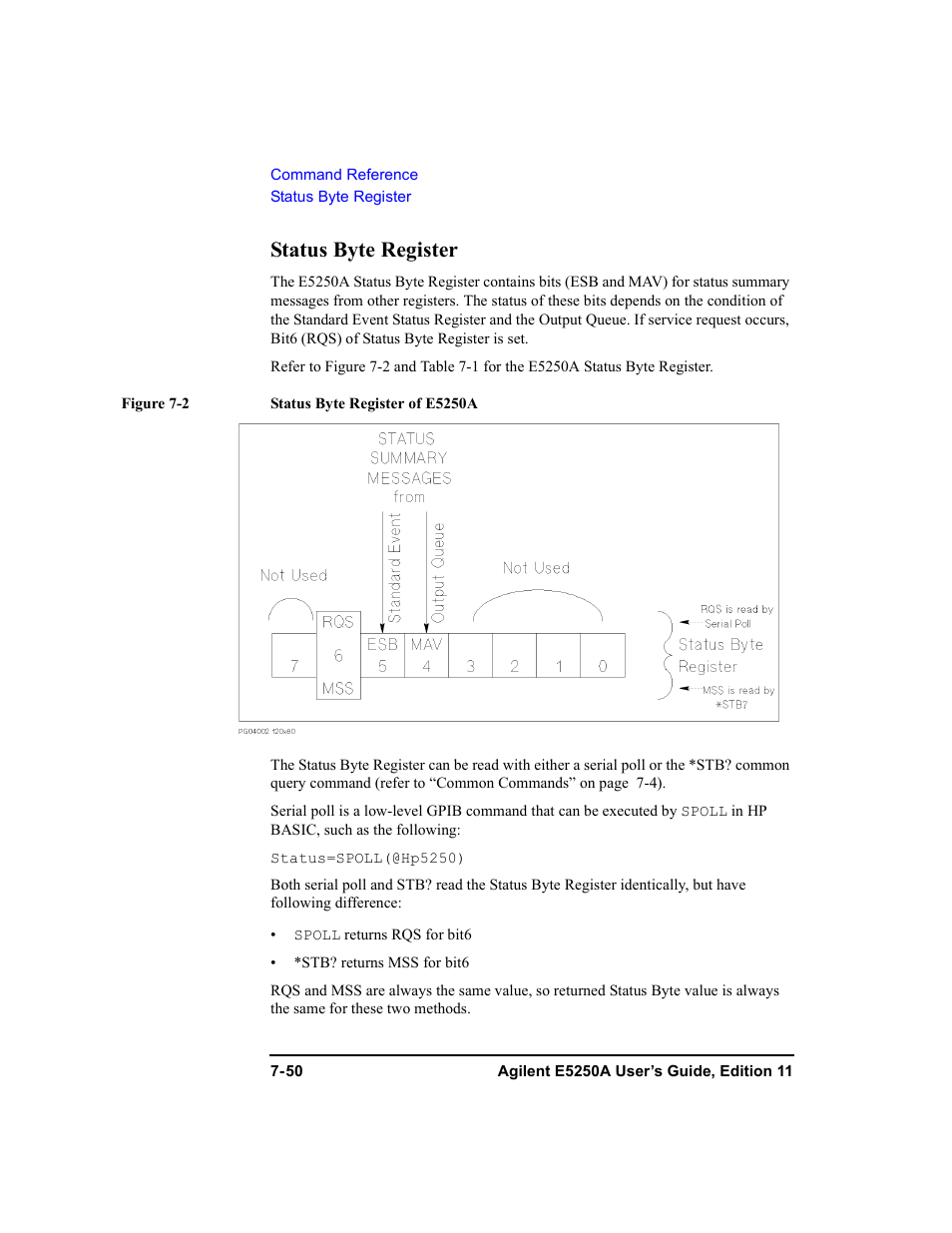 Status byte register, Status byte register -50 | Agilent Technologies Agilent E5250A User Manual | Page 218 / 326
