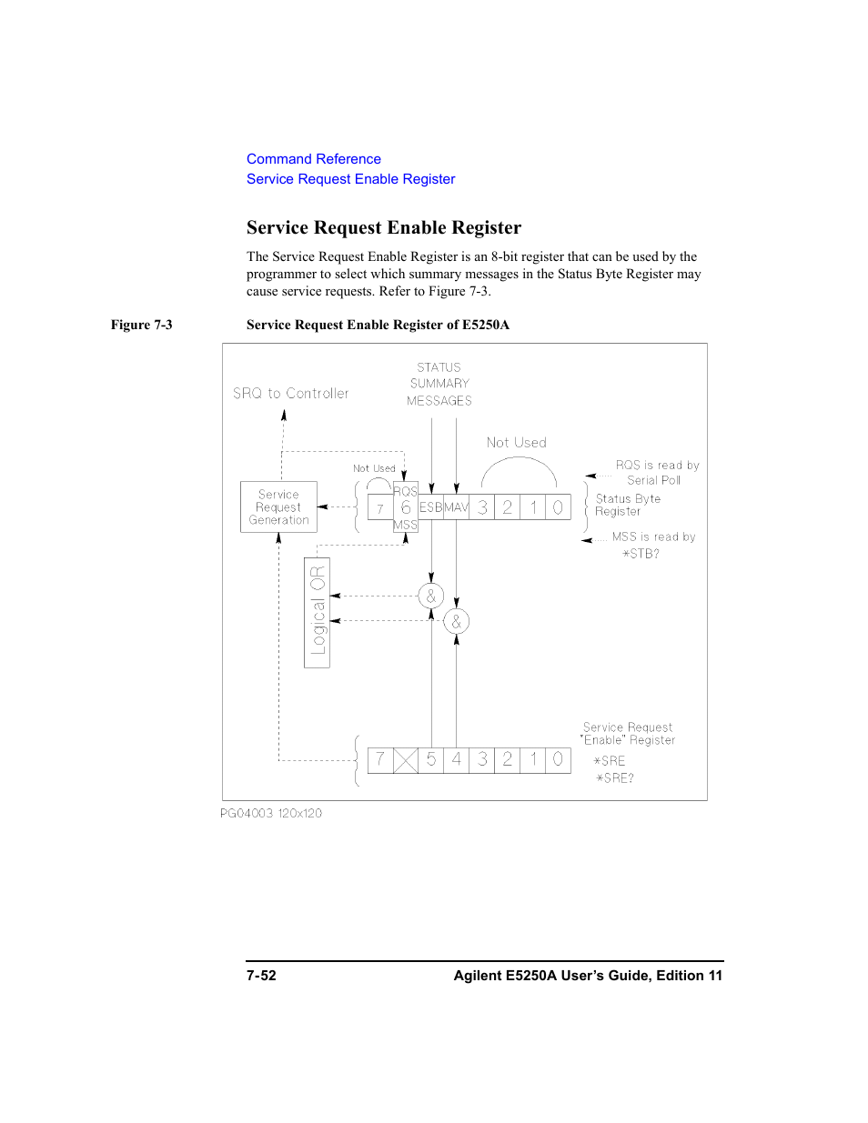 Service request enable register, Service request enable register -52 | Agilent Technologies Agilent E5250A User Manual | Page 220 / 326