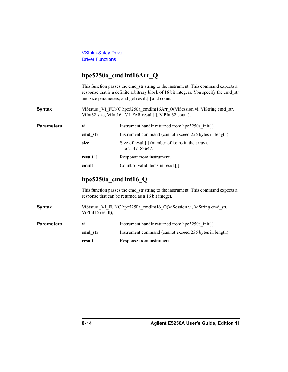 Hpe5250a_cmdint16arr_q, Hpe5250a_cmdint16_q | Agilent Technologies Agilent E5250A User Manual | Page 238 / 326