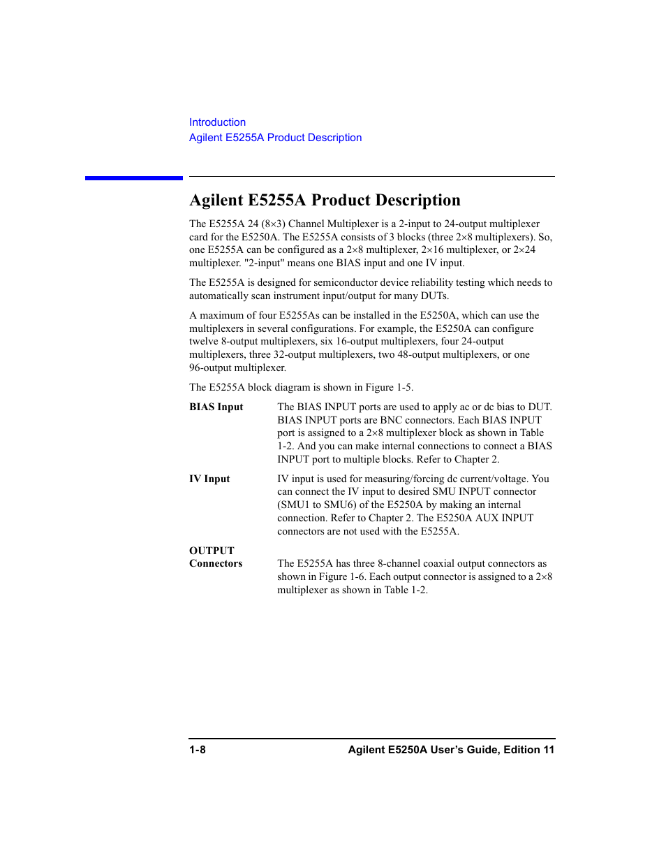 Agilent e5255a product description, Agilent e5255a product description -8 | Agilent Technologies Agilent E5250A User Manual | Page 24 / 326