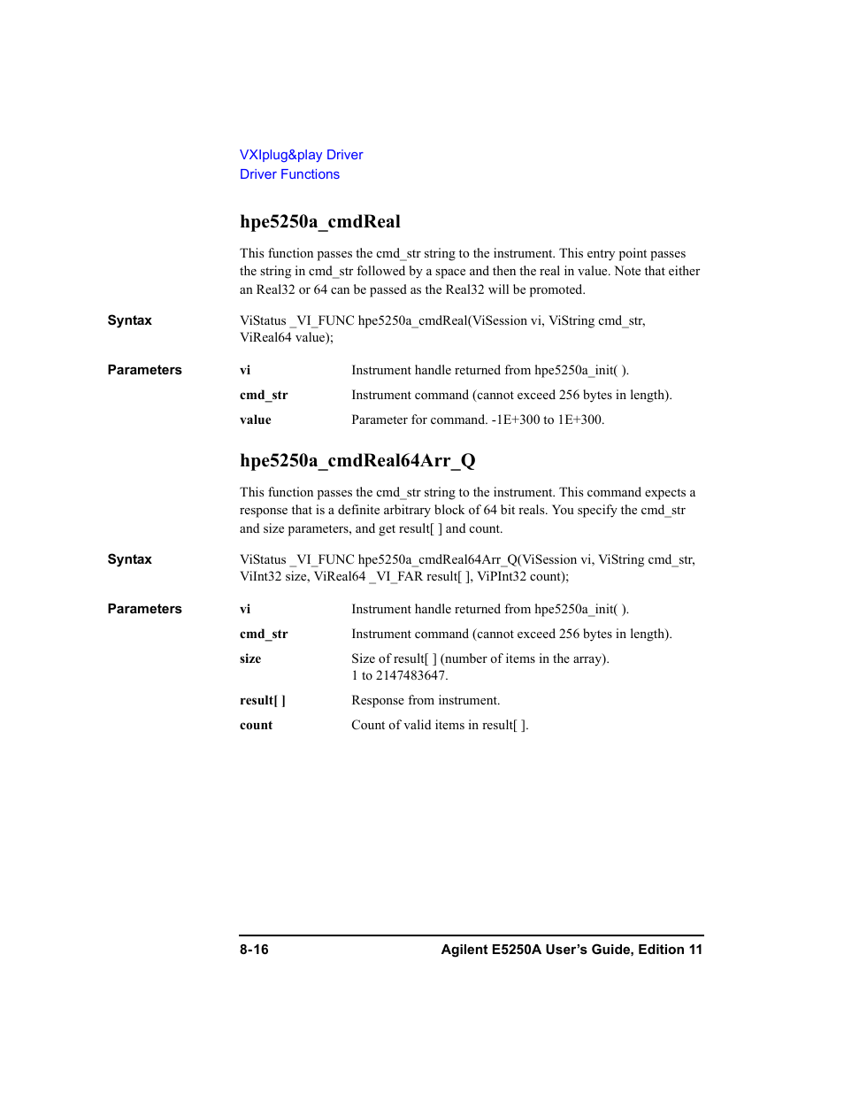 Hpe5250a_cmdreal, Hpe5250a_cmdreal64arr_q | Agilent Technologies Agilent E5250A User Manual | Page 240 / 326