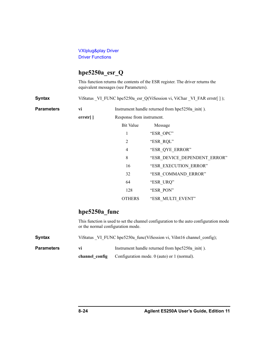 Hpe5250a_esr_q, Hpe5250a_func | Agilent Technologies Agilent E5250A User Manual | Page 248 / 326