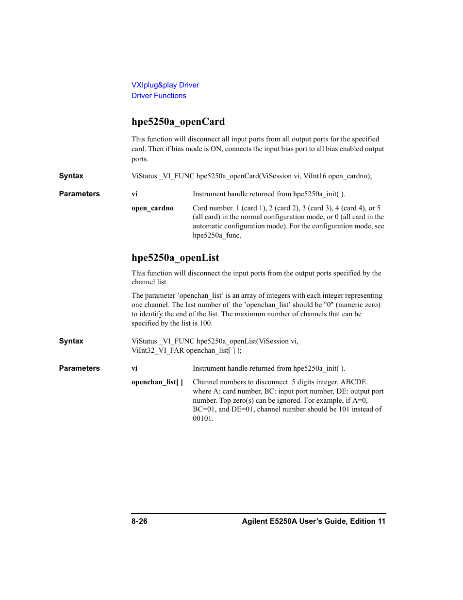 Hpe5250a_opencard, Hpe5250a_openlist | Agilent Technologies Agilent E5250A User Manual | Page 250 / 326