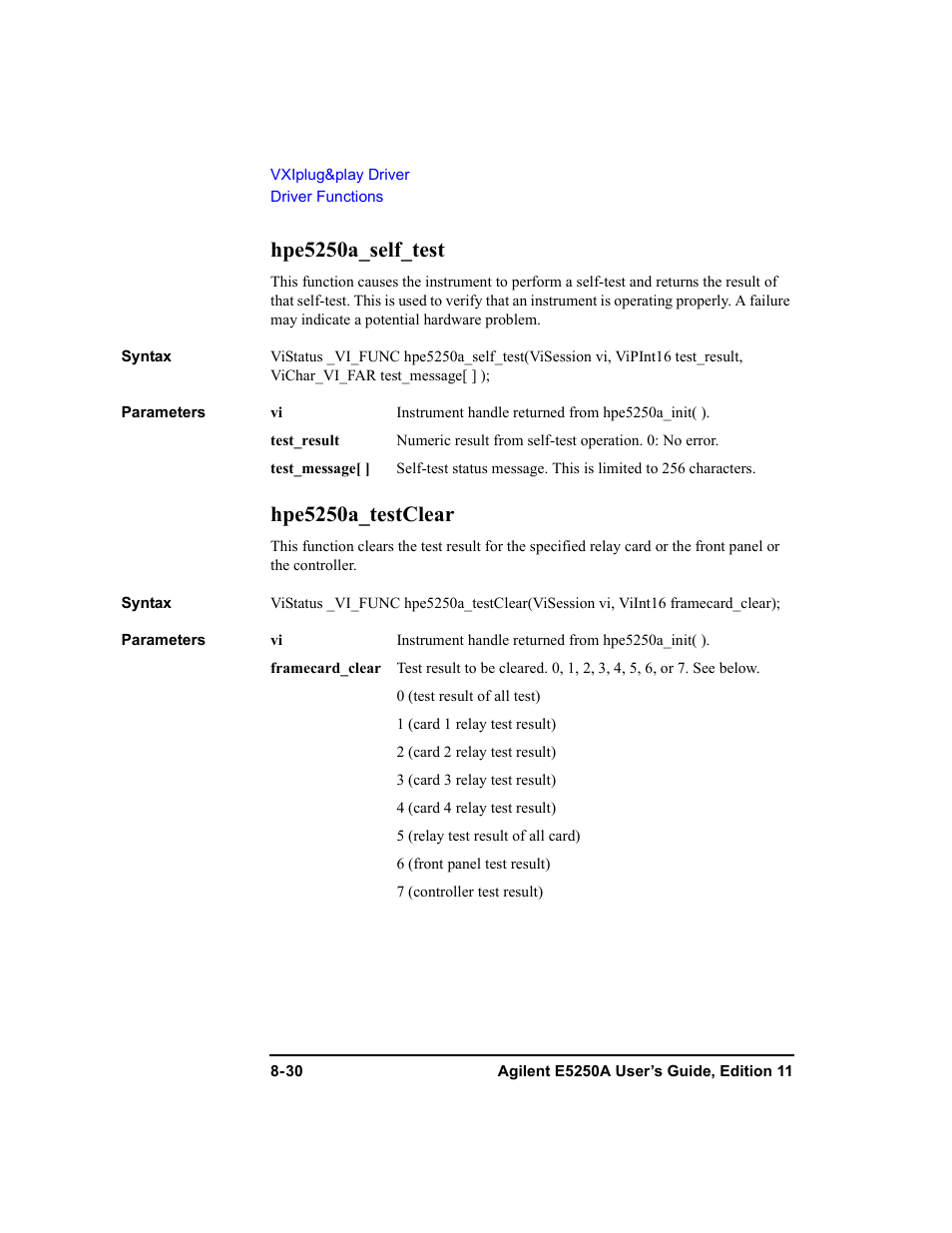 Hpe5250a_self_test, Hpe5250a_testclear | Agilent Technologies Agilent E5250A User Manual | Page 254 / 326