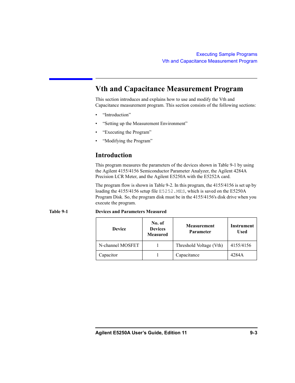 Vth and capacitance measurement program, Introduction, Vth and capacitance measurement program -3 | Introduction -3 | Agilent Technologies Agilent E5250A User Manual | Page 259 / 326