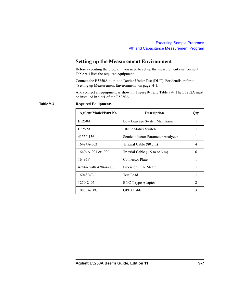 Setting up the measurement environment, Setting up the measurement environment -7 | Agilent Technologies Agilent E5250A User Manual | Page 263 / 326
