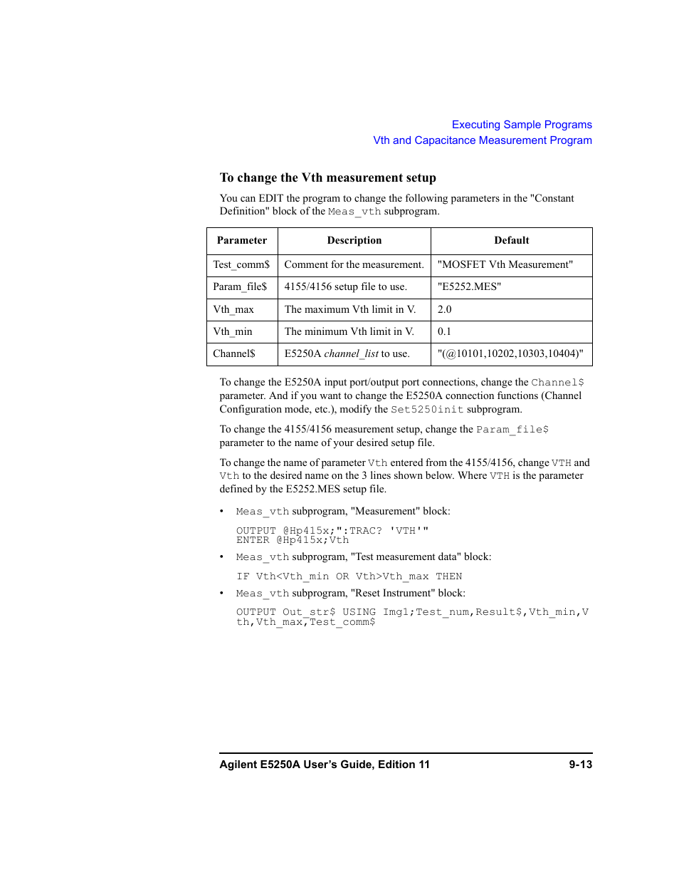 To change the vth measurement setup | Agilent Technologies Agilent E5250A User Manual | Page 269 / 326