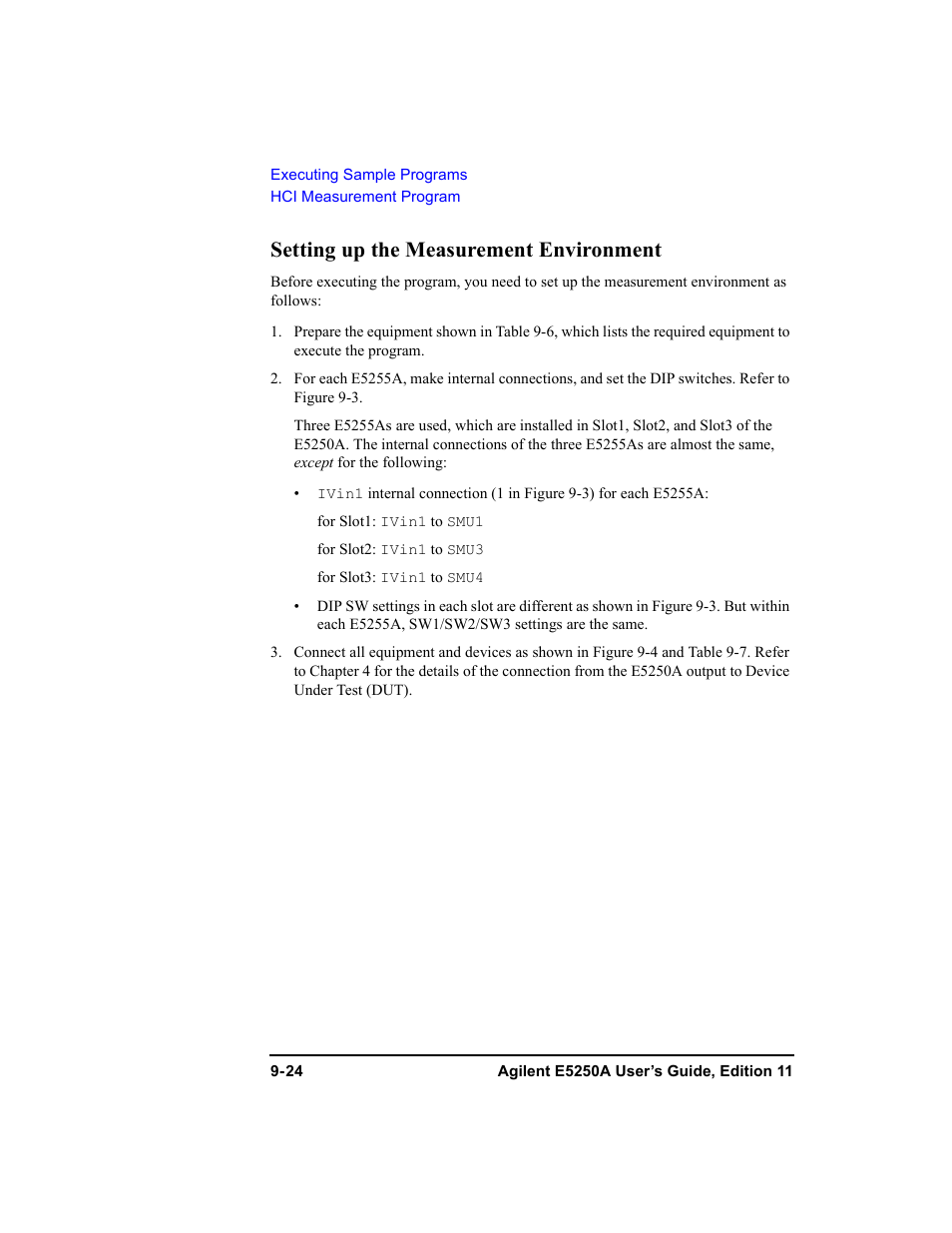 Setting up the measurement environment, Setting up the measurement environment -24 | Agilent Technologies Agilent E5250A User Manual | Page 280 / 326