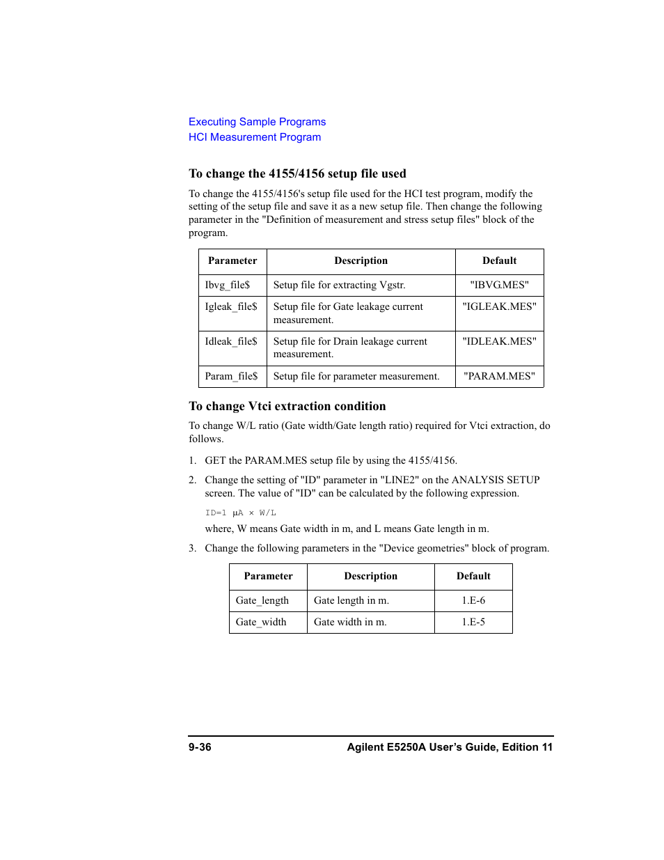 To change the 4155/4156 setup file used, To change vtci extraction condition | Agilent Technologies Agilent E5250A User Manual | Page 292 / 326