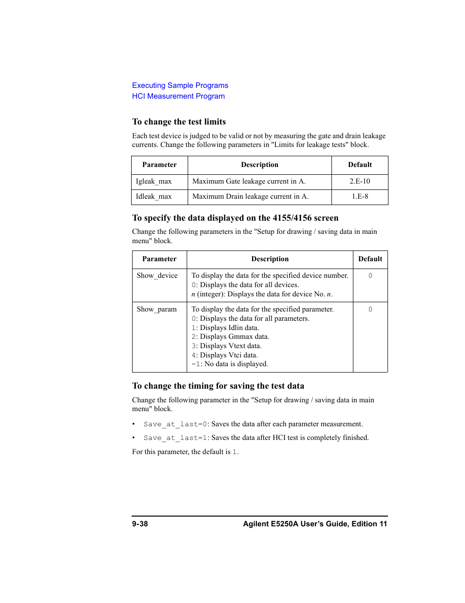 To change the test limits, To change the timing for saving the test data | Agilent Technologies Agilent E5250A User Manual | Page 294 / 326