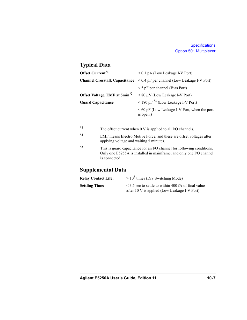 Typical data, Supplemental data | Agilent Technologies Agilent E5250A User Manual | Page 301 / 326
