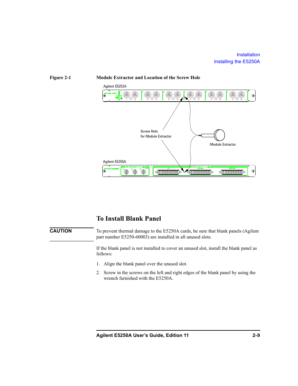 To install blank panel, To install blank panel -9 | Agilent Technologies Agilent E5250A User Manual | Page 41 / 326