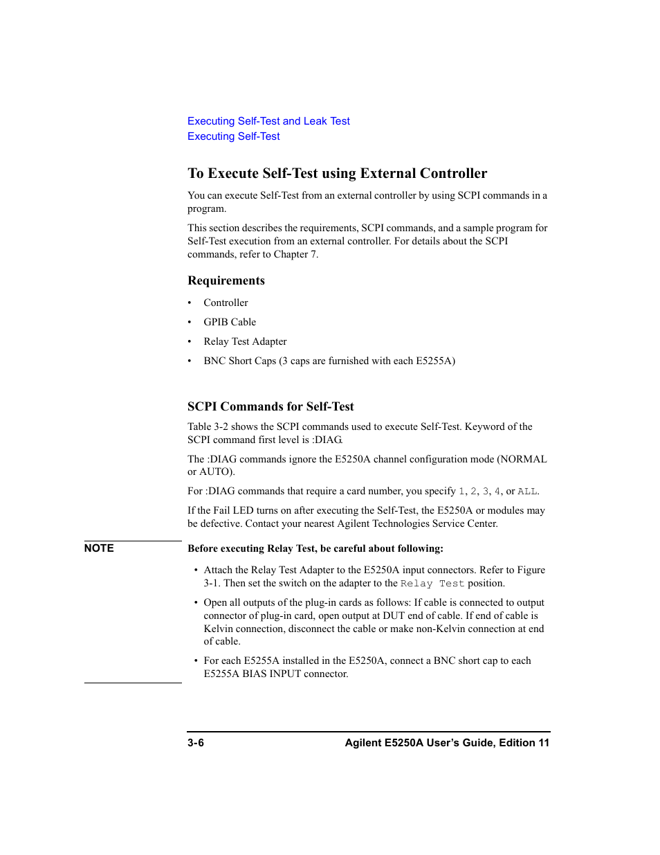 To execute self-test using external controller, To execute self-test using external controller -6 | Agilent Technologies Agilent E5250A User Manual | Page 56 / 326