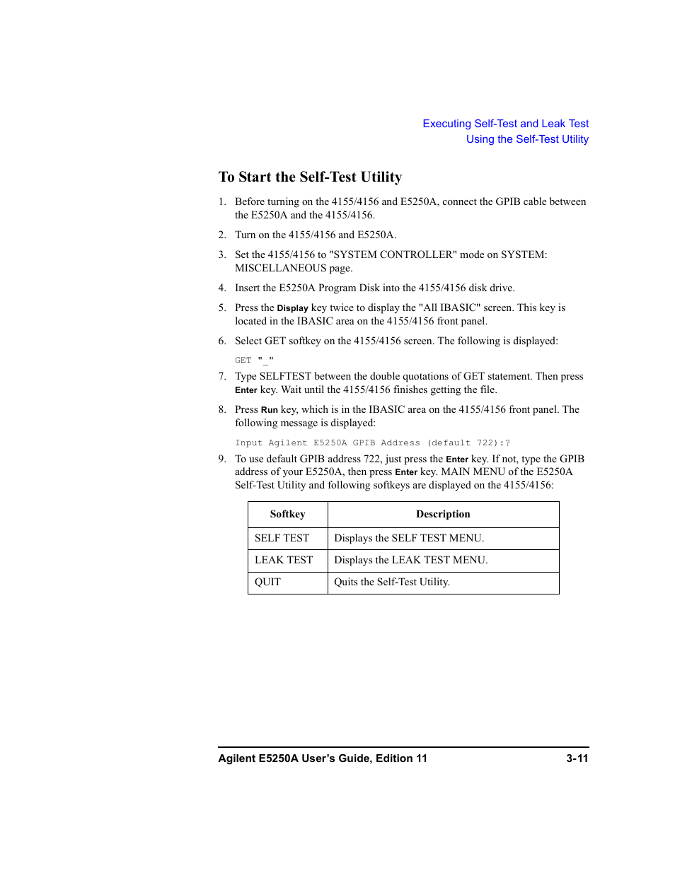 To start the self-test utility, To start the self-test utility -11 | Agilent Technologies Agilent E5250A User Manual | Page 61 / 326