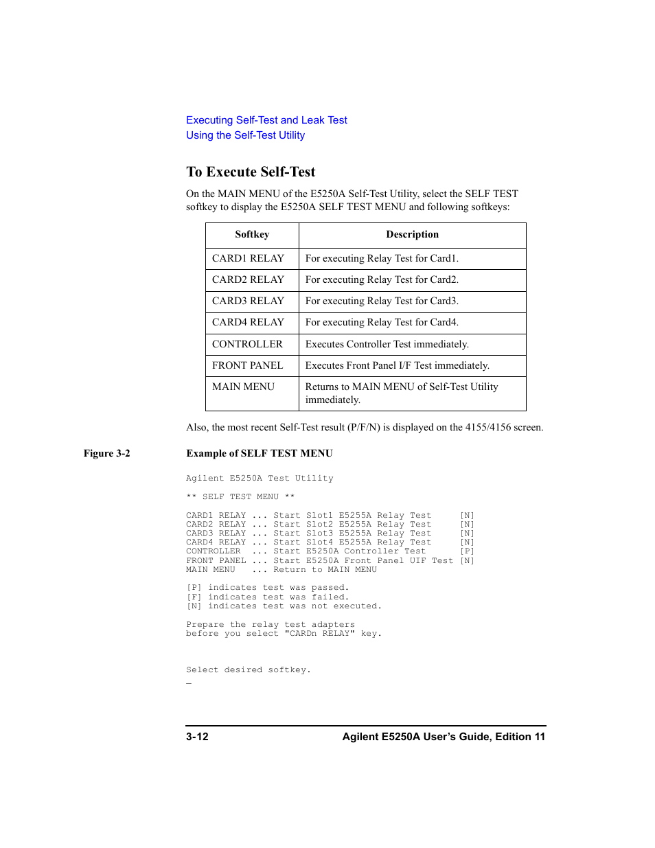 To execute self-test, To execute self-test -12 | Agilent Technologies Agilent E5250A User Manual | Page 62 / 326
