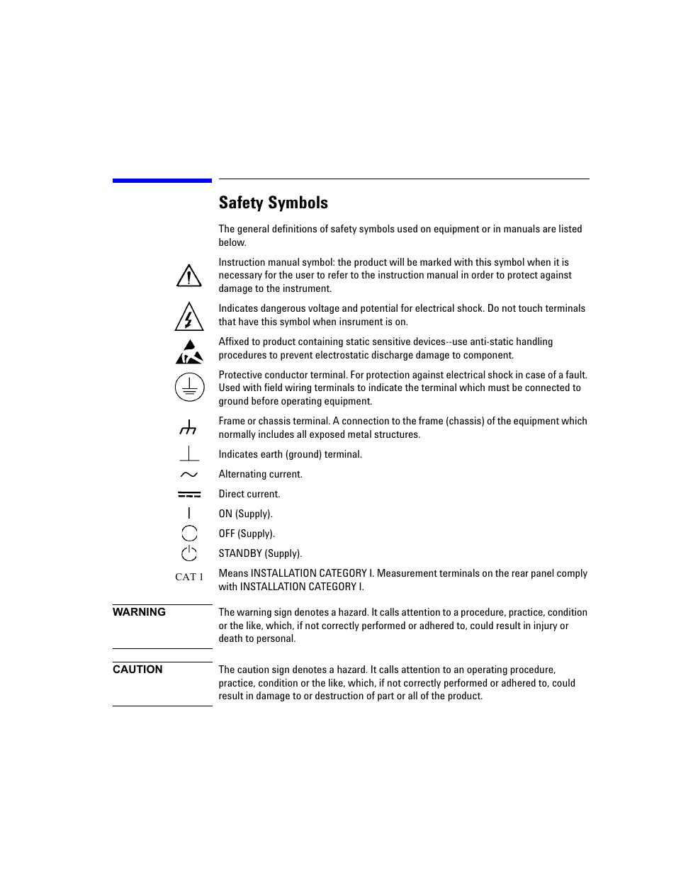 Safety symbols | Agilent Technologies Agilent E5250A User Manual | Page 7 / 326