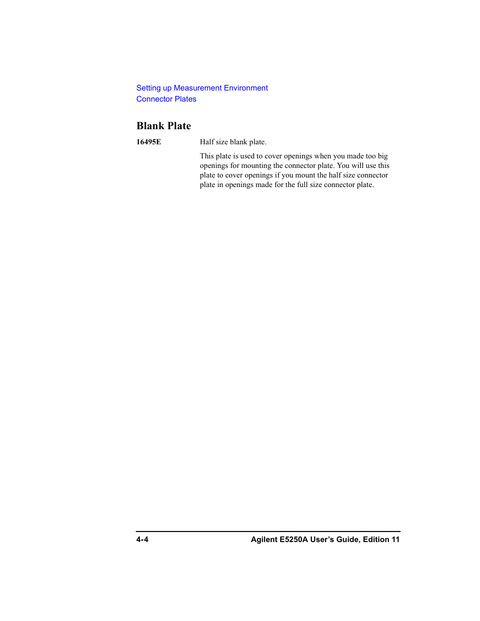 Blank plate, Blank plate -4 | Agilent Technologies Agilent E5250A User Manual | Page 74 / 326