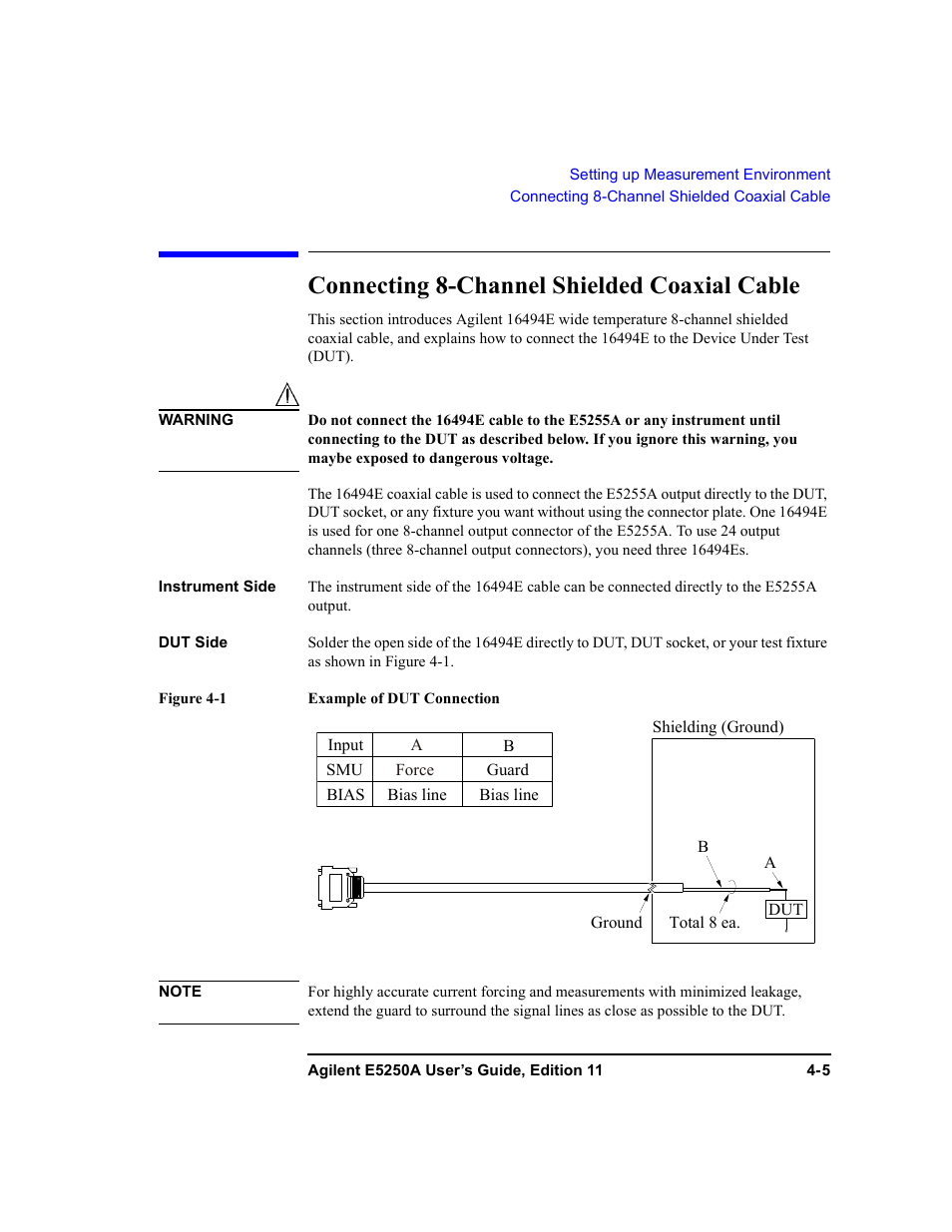 Connecting 8-channel shielded coaxial cable, Connecting 8-channel shielded coaxial cable -5, Connecting 8-channel shielded coaxial cable” exp | Agilent Technologies Agilent E5250A User Manual | Page 75 / 326