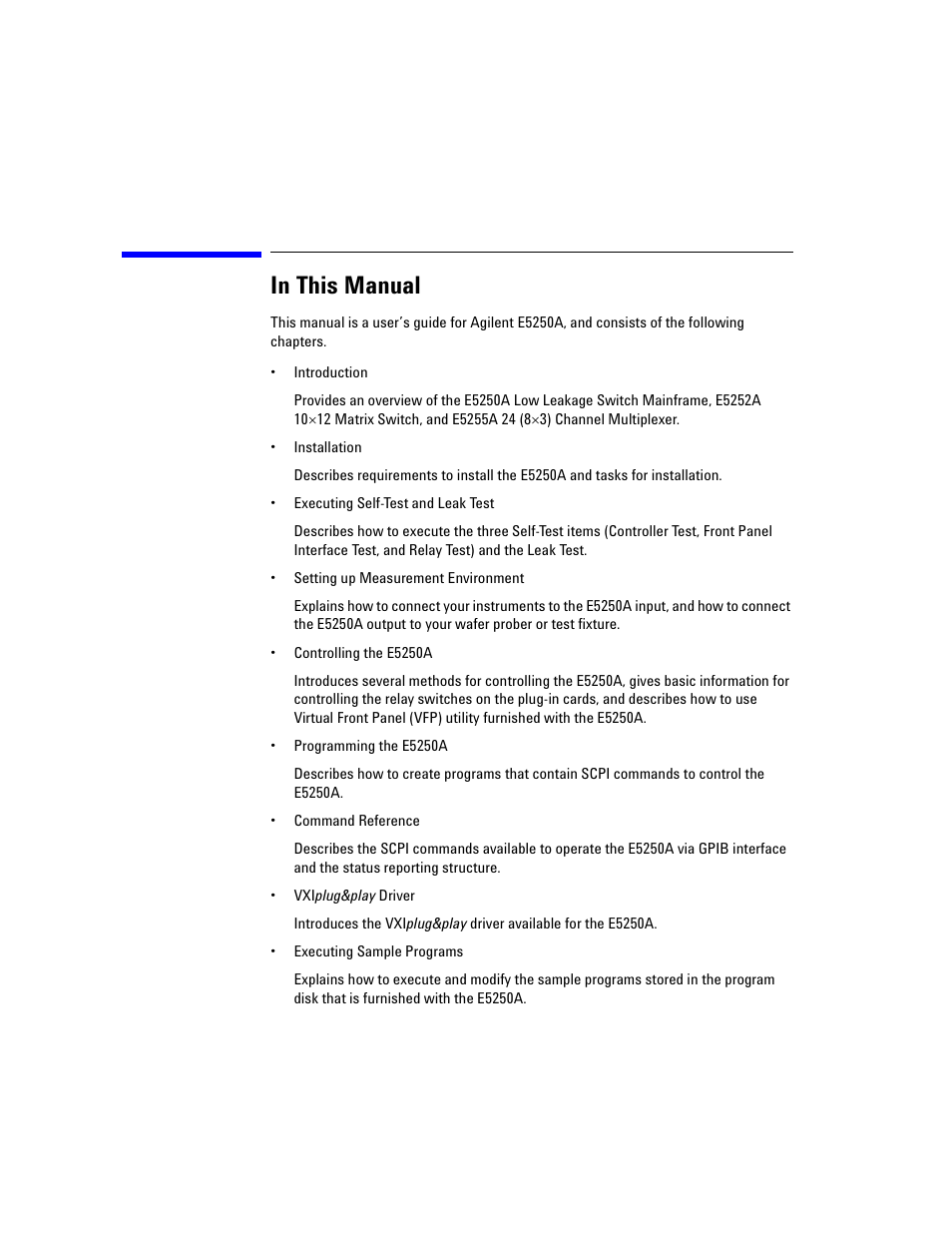 Agilent Technologies Agilent E5250A User Manual | Page 8 / 326