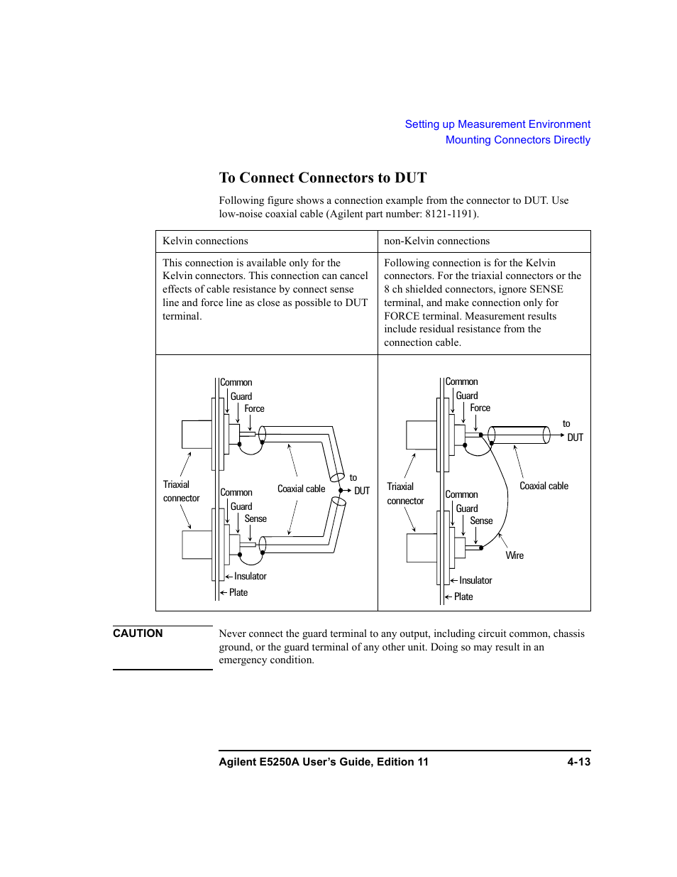To connect connectors to dut, To connect connectors to dut -13 | Agilent Technologies Agilent E5250A User Manual | Page 83 / 326