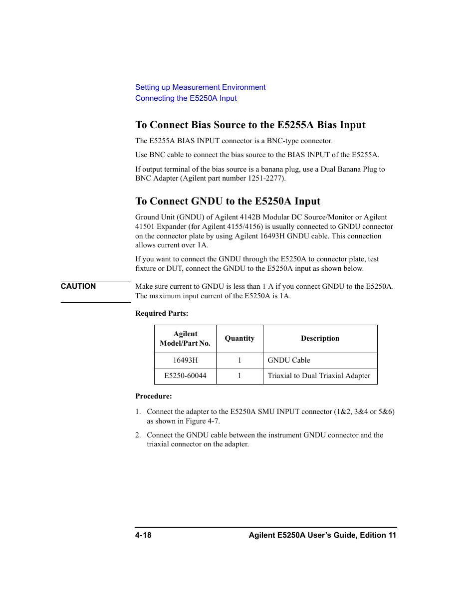 To connect bias source to the e5255a bias input, To connect gndu to the e5250a input | Agilent Technologies Agilent E5250A User Manual | Page 88 / 326