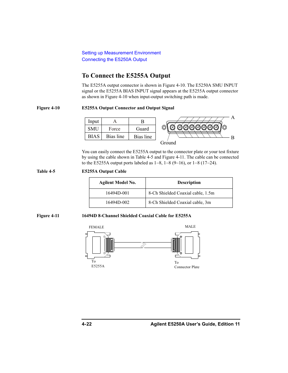 To connect the e5255a output, To connect the e5255a output -22 | Agilent Technologies Agilent E5250A User Manual | Page 92 / 326
