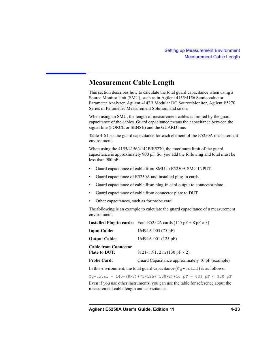 Measurement cable length, Measurement cable length -23, Measurement cable length” is | Agilent Technologies Agilent E5250A User Manual | Page 93 / 326