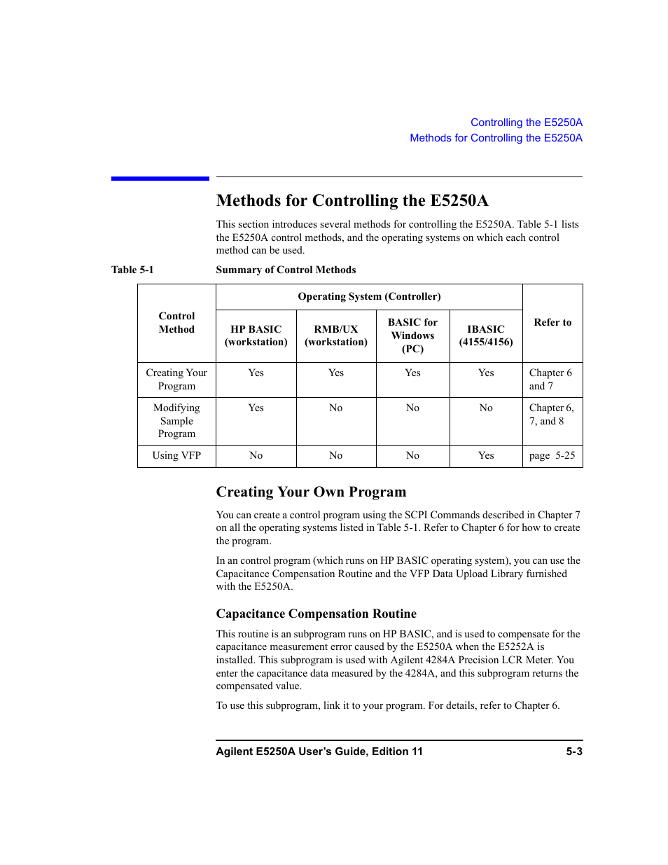 Methods for controlling the e5250a, Creating your own program, Methods for controlling the e5250a -3 | Creating your own program -3 | Agilent Technologies Agilent E5250A User Manual | Page 97 / 326