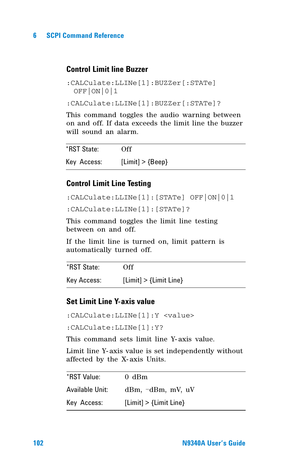 Control limit line buzzer, Control limit line testing, Set limit line y-axis value | Agilent Technologies N9340A User Manual | Page 104 / 161