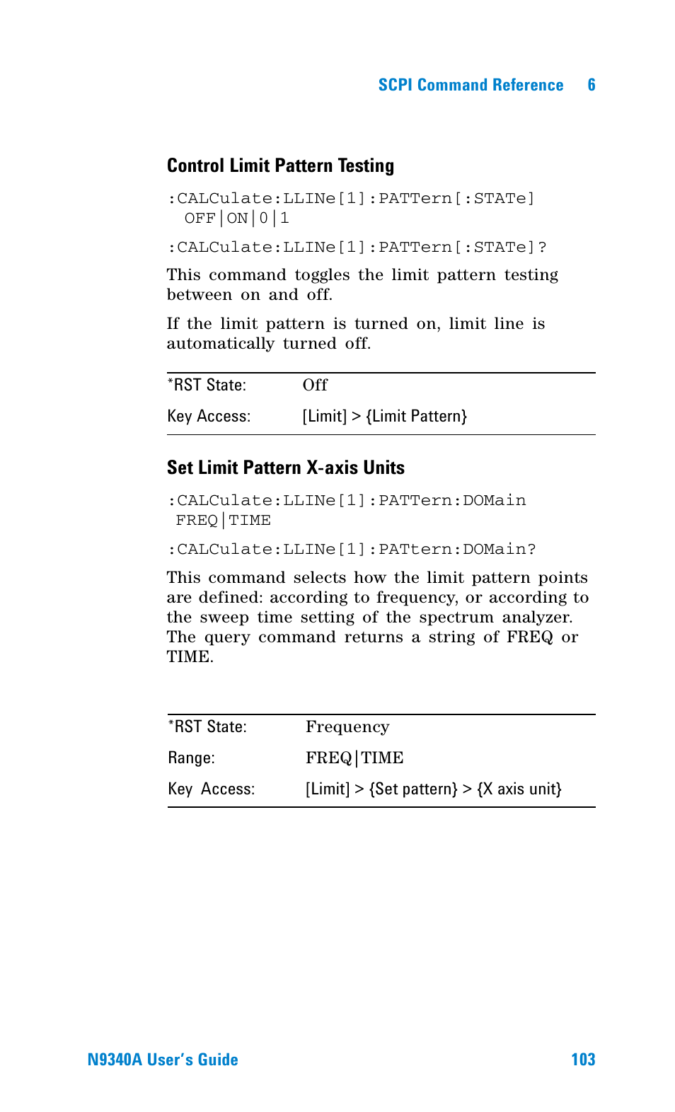 Control limit pattern testing, Set limit pattern x-axis units | Agilent Technologies N9340A User Manual | Page 105 / 161