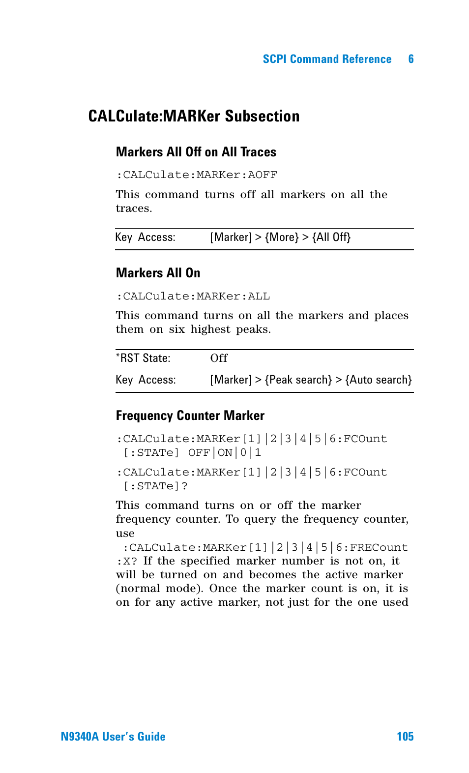 Calculate:marker subsection | Agilent Technologies N9340A User Manual | Page 107 / 161