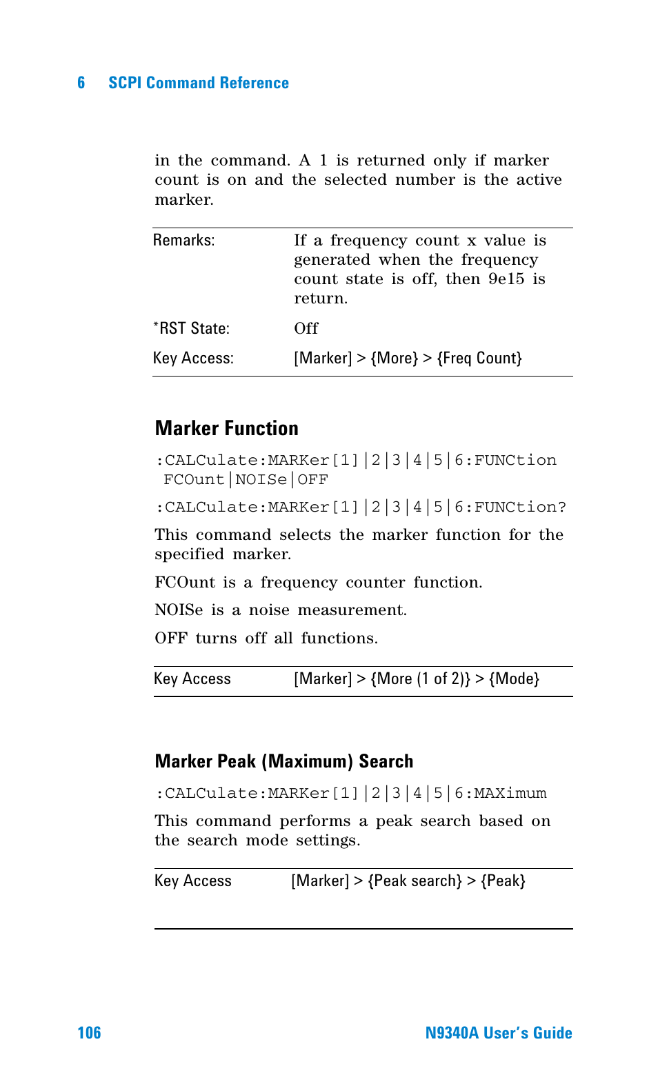 Marker function, Marker peak (maximum) search | Agilent Technologies N9340A User Manual | Page 108 / 161