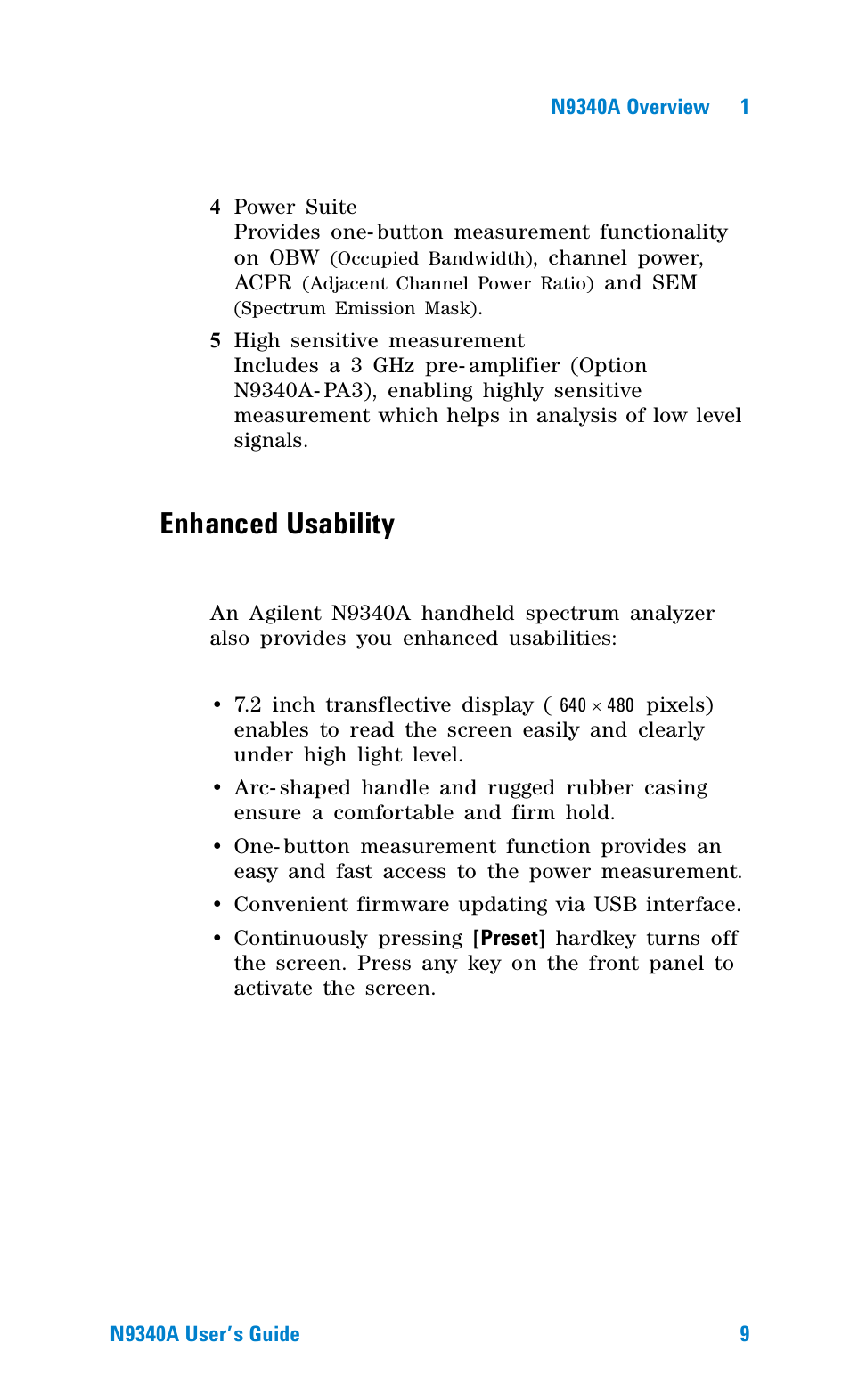 Enhanced usability | Agilent Technologies N9340A User Manual | Page 11 / 161