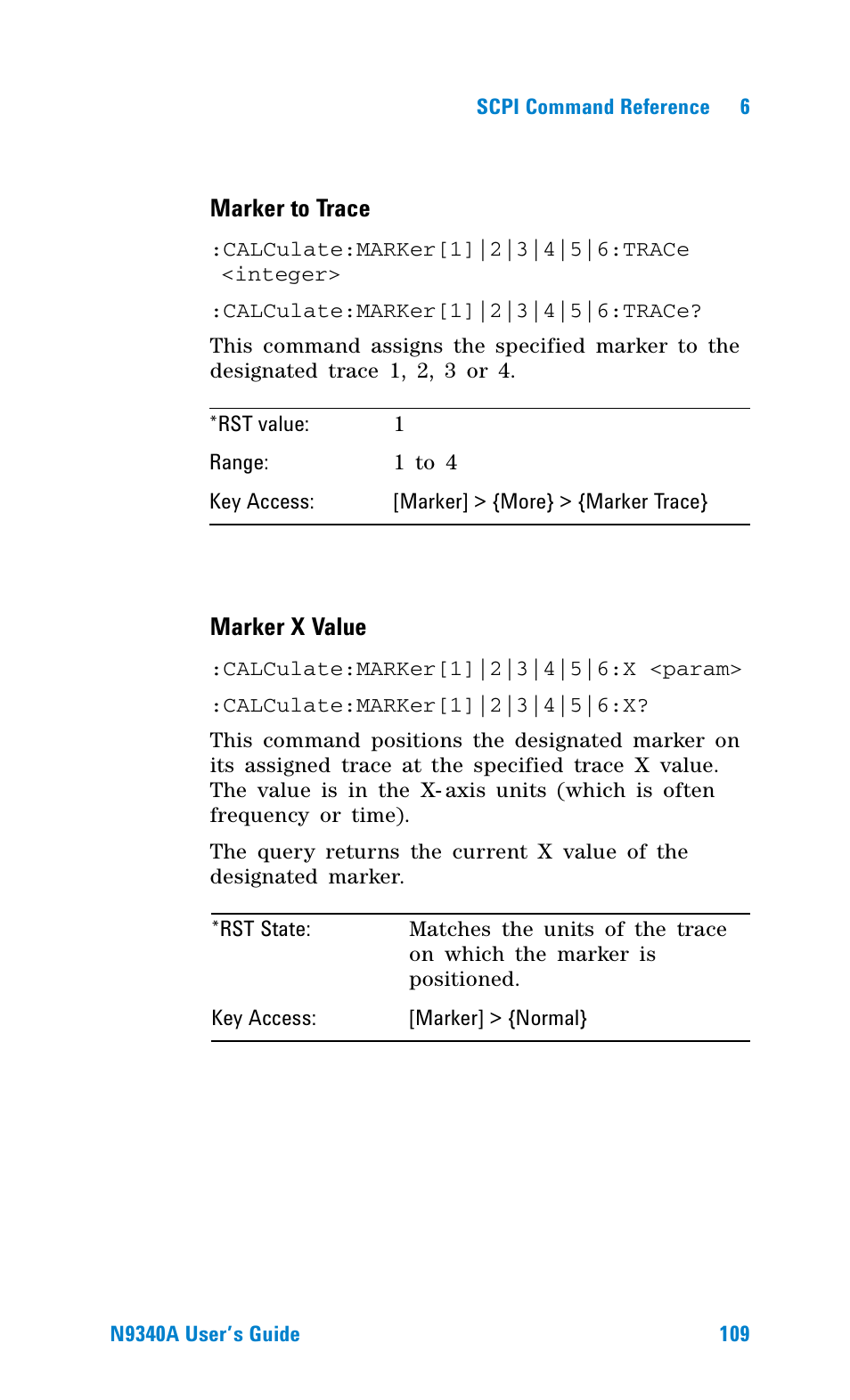 Marker to trace, Marker x value | Agilent Technologies N9340A User Manual | Page 111 / 161