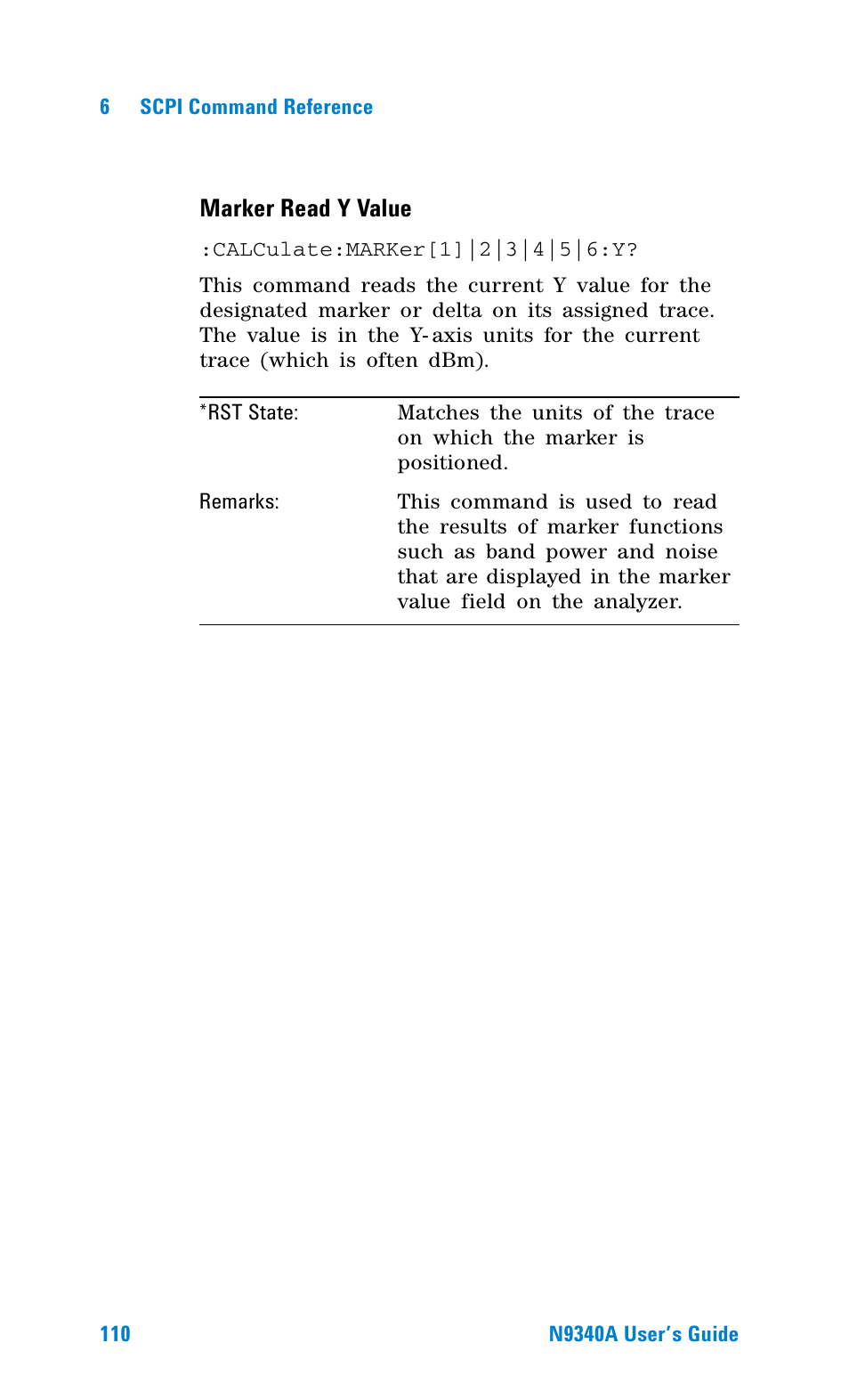 Marker read y value | Agilent Technologies N9340A User Manual | Page 112 / 161