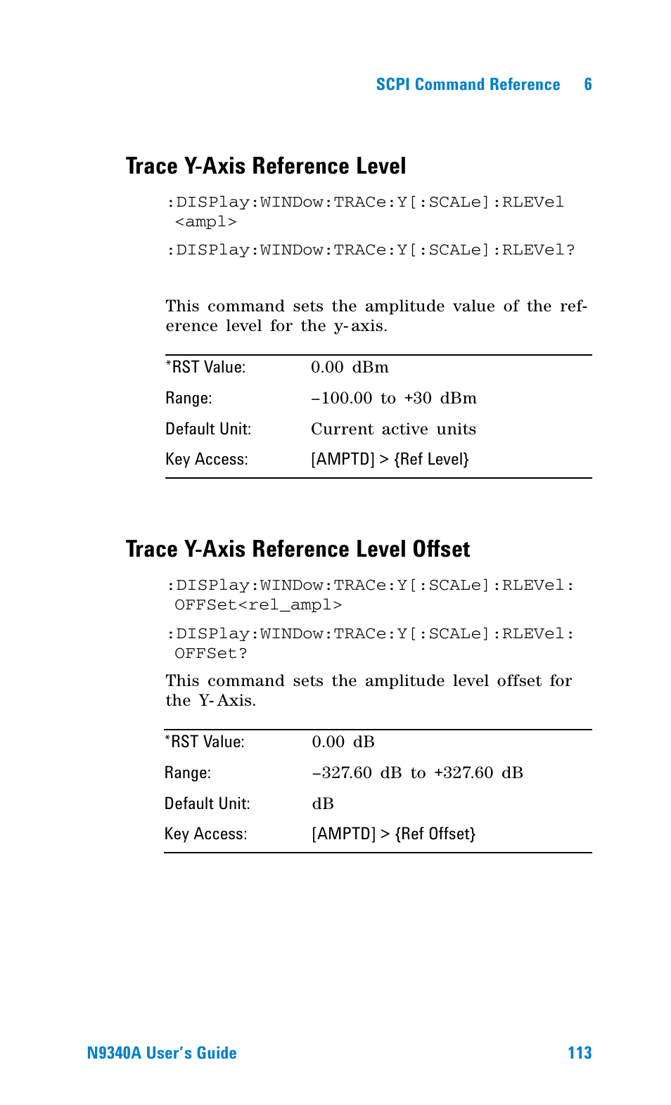 Trace y-axis reference level, Trace y-axis reference level offset | Agilent Technologies N9340A User Manual | Page 115 / 161