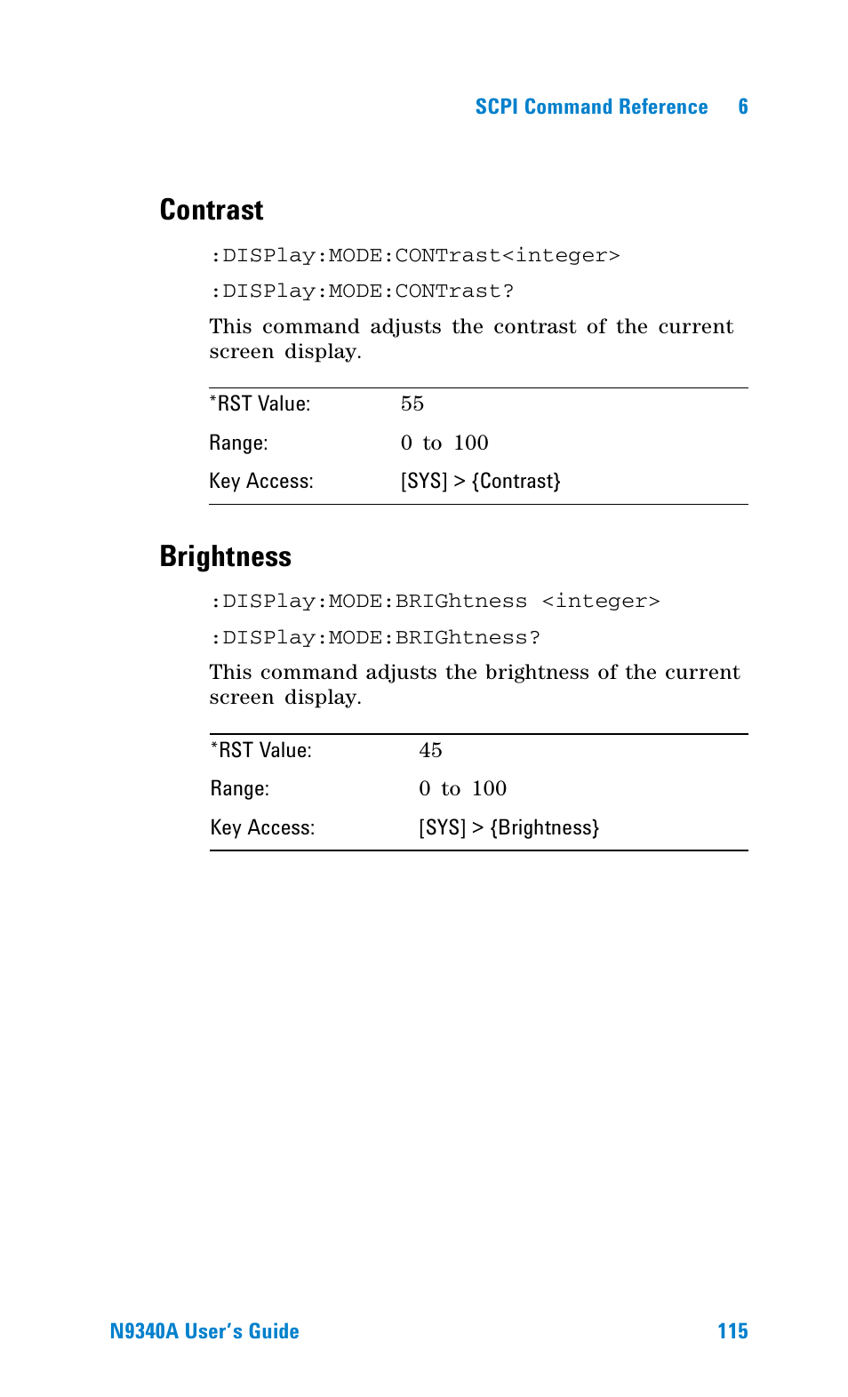 Contrast, Brightness | Agilent Technologies N9340A User Manual | Page 117 / 161